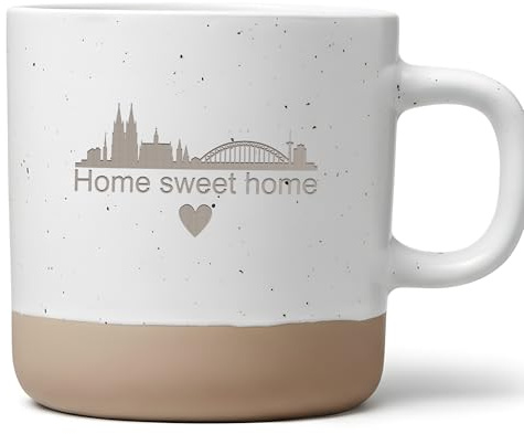 Köln Tasse Home sweet home, Kaffeetasse Skyline Köln, Heimat Becher mit Herz, Einzugs Köln, Kölner Dom Tasse (Einseitig Graviert)
