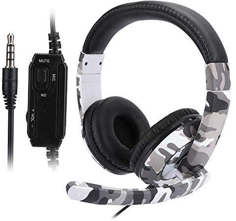 Bewinner Gaming-Headset für, PC, One – Weiße Camouflage-Over-Ear-Kopfhörer mit Mikrofon, Geräuschisolierung, Lautstärkeregelung, Ergonomisches Design, 3,5-mm-Klinkenstecker