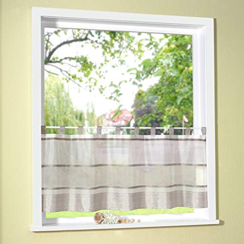 Fashion&Joy - Scheibengardine mit Schlaufen in Stone HxB 50x140 cm - Querstreifen marmorisiert auf Organza Bistrogardine Panneaux Gardine Typ411