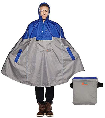SudaTeko Lightweight Cycling Rain Poncho Bike Hooded Raincoat Rain Cape with Reflector Strips (Blue)