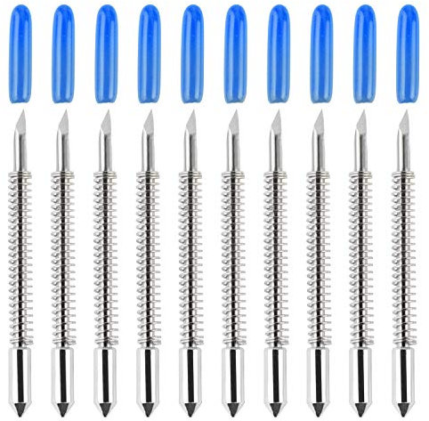 HQMaster 60 Degree Vinyl Cutter Blades Lettering Blade for Graphtec Cutting Plotter, Blue Cap Pack Of 10 with Springs
