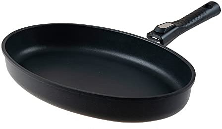 Harecker Fischpfanne 35x24 cm Aluguss mit abnehmbarem Stiel | Antihaft ohne PFOA | für Induktion, Gas, Ceran, Elektro | backofenfest & langlebig | Made in Germany