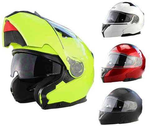 3GO Flip Up Motorcycle Helmet E335 Motorbike Adventure Riding ECE ACU Gold Approved Touring Flip Front Helmets with Dual Visor Vented Noise Reducing Lining - Matt Black - L
