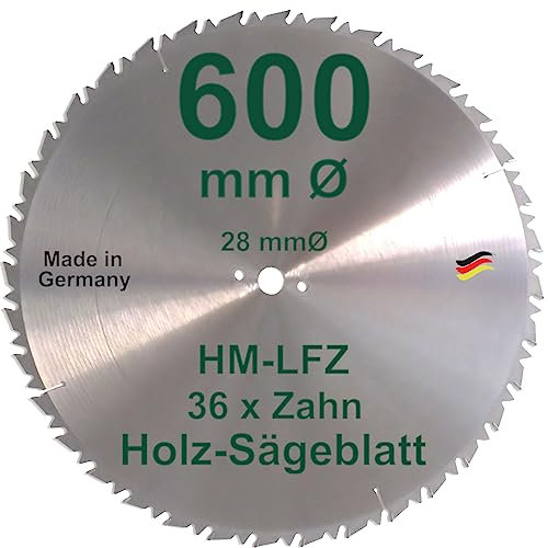 HM Sägeblatt 600 x 28 mm mit Reduzierring 30 auf 28 mm LFZ Flach-Zahn Hartmetall Widea für Brennholz Hartholz Kreissägeblatt für Wippsäge und Brennholzsäge 600mm