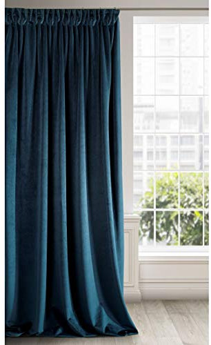 Eurofirany RIA Blickdicht Samtvorhang mit Kräuselband-1 STK. Einfarbig Thermogardine, Verdunklungsvorhänge, Wohnzimmer, Schlafzimmer, Lounge, 290 g/m2, Velvet, Marineblau, 140x270cm