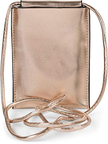 styleBREAKER Damen Handy Umhängetasche in Metallic, Schultertasche, Handy-Tragetasche, Mini Bag 02012307, Farbe:Rosegold