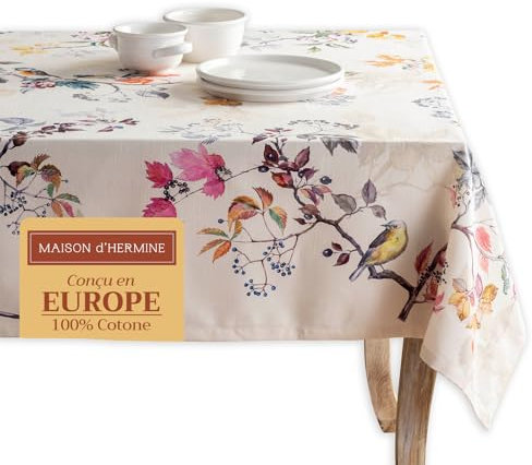 Maison d' Hermine Equinoxe(Beige) 100% Baumwolle Tischdecke für Küche | Abendessen | Tischplatte | Dekoration Parteien | Hochzeiten | Thanksgiving/Weihnachten (Rechteck, 160cm x 220cm)