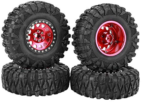 Drfeify 4 Pezzi RC Pneumatico, 1/10 RC Auto 2.2 Pollici Ruota RC Crawler Pneumatico in Gomma Ruota in Metallo Accessori RC(Rosso)