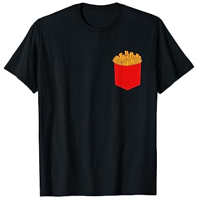Forme Pommes Frites Hemden Unisex Erwachsene T-Shirt Schwarz Cartoon French Fries Kurzarm Klein Klassische Passform Crew-Ausschnitt
