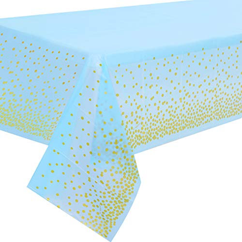 2 Stück Blau und Gold Party Tischdecke für Rechteck Tisch, Gold Dot Confetti Geburtstag Tischdecke, für Baby Shower, Jungen Geburtstag, Jahrestag, Single Party, Tea Party, Hochzeit 137cm x 274cm