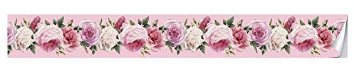 Bordure de papier peint Frise Murale Adhesive Bordure Papier Peint Frise Autocollante pour Cuisine Salle de Bains Chambre Décoration Murale Rose rose 15CM X 300CM