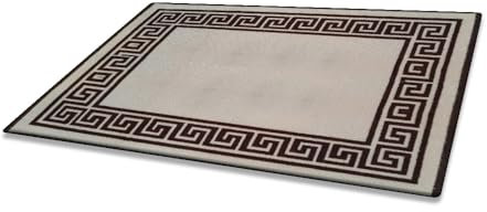 Prime Linens Super Absorbent Door Mat Non Slip - Heavy Duty Washable Doormats Floor Mats For Kitchen Office Chair Front Door Matt Indoor Outdoor | 40 X 60 cm - Greekey Beige & Brown