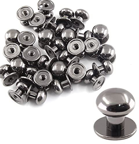 BokWin Lot de 30 vis à tige à tête ronde 10 mm pour le travail du cuir - Vis Chicago pour le bricolage, les réparations et la décoration - Noir