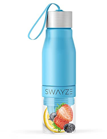 Water Bottle Fruit Infuser, BPA Free, Infusion Section, Fruit Squeezer Juicer, 650ml Sport Durable Leak Proof Camping Outdoors Detox Healthy Hydration (Blue)