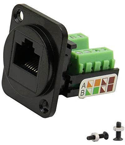 QIANRENON RJ45/8P8C Cat5E Schraubklemmenadapter Keystone-Buchse,D-Typ Modular Panel Crimping Data Female Connector,Schwarz
