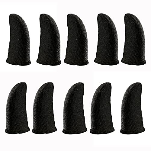HUAYUWA 5 Pair Sweat-proof Fingers Gloves Seamless Touch Screen Mobile Game Controller Thumbs Finger Sleeves for PUBG Phone Gaming Accessories, Black + Black