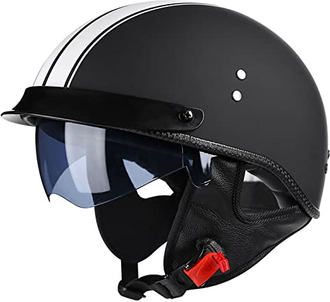 LHBM Retro Oldtimer Halbschale Helm Motorrad Brain-Cap, DOT/ECE-Zulassung Halbschale für Roller- und Scooter, Retro Motorrad-Helm mit Built-in Visier B,XL=59-60cm