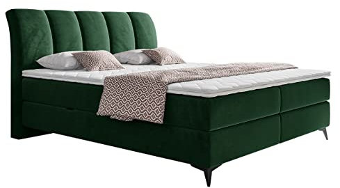 Mirjan24 Boxspringbett Sketar mit 2 Bettkästen, Gasdruckfedern, Bonellfederkernmatratzen + Topper, Kopfteil gesteppt und gepolstert, Continentalbett, Polsterbett, Ehebett (140 x 200 cm, Fresh 13)