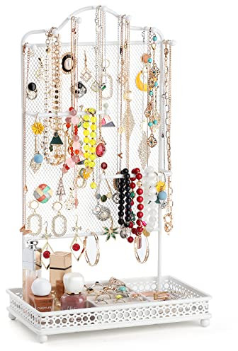Kerisgo Schmuck-Organizer-Ständer, Ohrringhalter, Schmuckbaum für Halsketten, Armbänder, Uhren und Ringe, große Aufbewahrung, Schmuck, Baum als Geschenk für Mädchen (weiß)