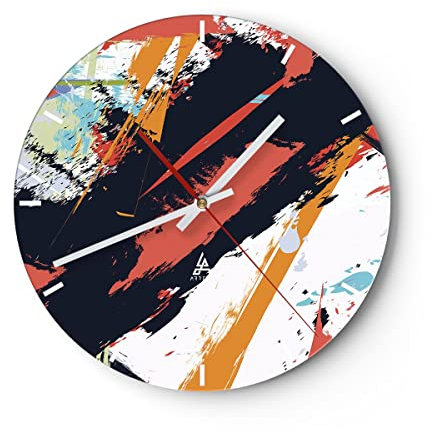 Modern Wanduhr Abstraktion Graffiti Modern 40x40cm Rund Groß Wand Uhr Glas Analog Zimmeruhren Küche Büro Wohnzimmer Glasuhr Wall Clock Dekoration Design Wanddekoration Küchenuhr C3AR40x40-4257