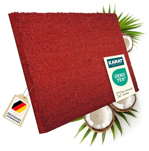 KARAT Fußmatte für Außen und Innen,40x80 cm Rot 17mm Höhe, Türmatte aus Kokos, Schmutzfangmatte, Kokosmatte mit Rutschfester Rückseite für Haustür, Eingang