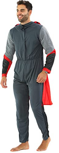 UC Mens Official Licensed Thor Costume Fancy Dress Adult Superhero Fancy Dress Mask for Cosplay Roleplay Parties Birthday Gift 2 Part Set Jumpsuit Halloween (Standard (Small/Medium))