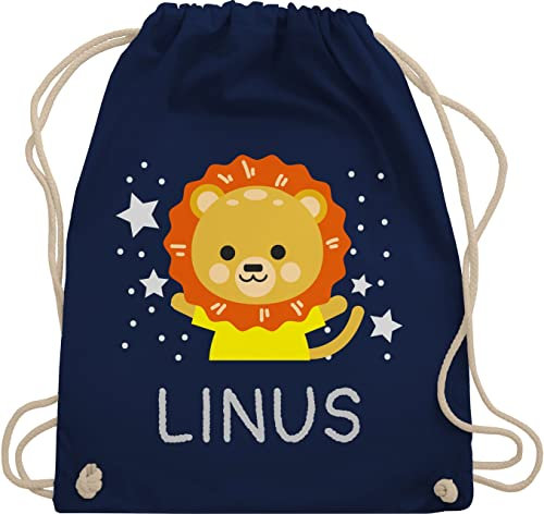 Turnbeutel Rucksack - Geschenk Löwe mit Name personalisiert I Lion I Löwen - Unisize - Navy Blau - kita beutel personalisierte kindergartentasche löwenmotiv namens geschenke stoffbeutel