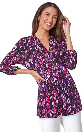 Roman Originals Smock Tunic Top for Women UK - Ladies Everyday Autumn Winter V-Neckline Comfy Soft Evening Vacation Work Party Night Out