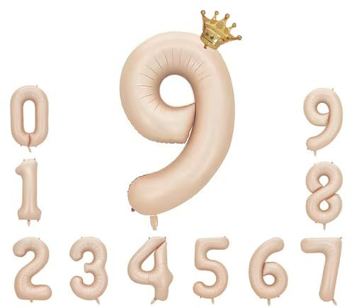 Foil Luftballon 9 Helium Folienballon Zahlen Ballon XXL Folien Beige Ballon 9 Geburtstag 100cm/40inch