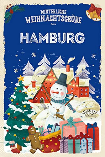 DekoDrom® Blechschild 20x30 cm Winterliche Weihnachtsgrüße aus HAMBURG Wand Deko Bar Kneipe Sammler Geschenk Weihnachten