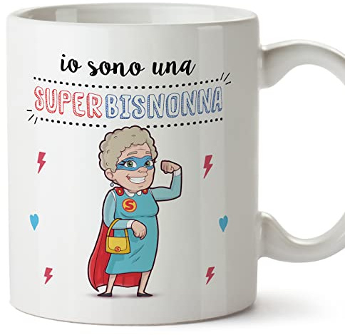 Mugffins Tassen/Becher mit Spruch für URGROßMUTTER/UROMA - Auf Italienisch - Super Famiglia - 11 oz / 330 ml - originelles und lustiges Geschenk