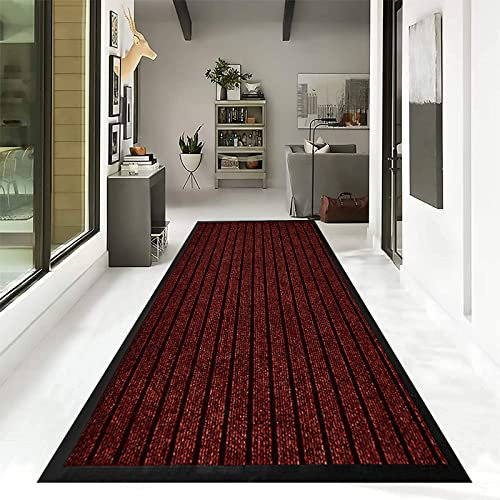 Hafaa Door Mat Indoor & Outdoor Burgundy 80x300 cm Non Slip Washable Doormat Dirt Trapper Water Absorbent Rubber Mat Heavy Duty Floor Mats