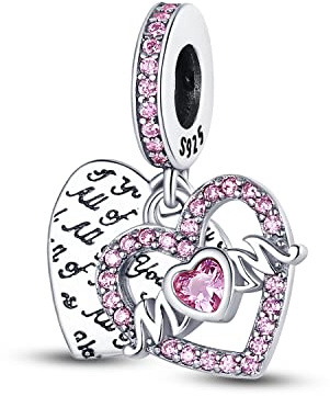 HappyStar 925 Sterling Silber Charms, Mom Love You Always Beads Charms, geeignet für Pandora Charms Armbänder für Frauen, Dangle Anhänger, Bead Charms für Damen, I LOVE MOM Geschenke zum Muttertag