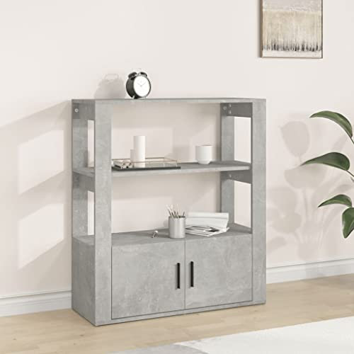 FIRBNUS 80x30x90 cm Bücherschranks mit Ablage und Türen Beistellschrank Schubladenschrank Lowboard Lagerschrank Betongrau Sideboard Wohnzimmer TV Schrank Aufbewahrungskommode Holzwerkstoff
