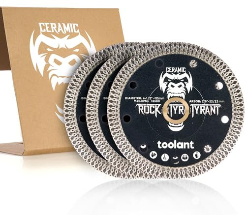 toolant 11,4 cm Diamant-Fliesenklinge, 1 Stück zum Schneiden von Porzellan, Fliesen, Keramik, Granit und mehr, Trocken-/Nassschneiden, 2,2 cm - 1,6 cm Dorn, X-Zahnrand für glattes Schneiden