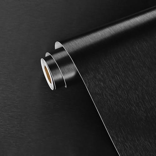Yullpaper Klebefolie Schwarz Abwaschbare Tapete Küche Möbelfolie Selbstklebend Schwarz Gebürstete Folie Arbeitsplatte Küche Schwarze Selbstklebende Folie Möbel Küchentapete Für Schrank 40cm X 300cm
