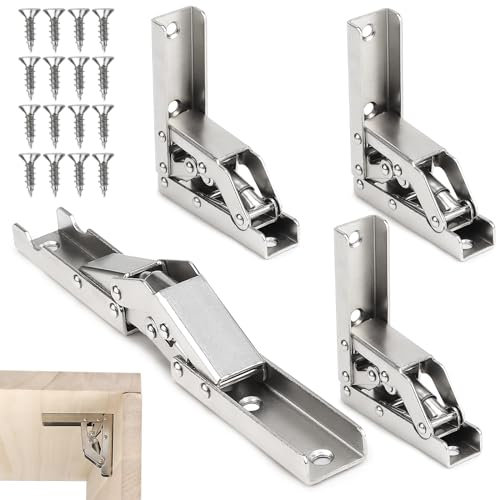 EFUTURETIME 4 x Schrankscharnier Klappbar Aufschraubscharnier mit Feder, Truhen Scharniere Klappenscharnier ohne Topfbohrung mit 16 Schrauben