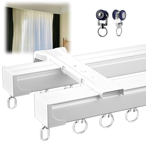 Vorhangschienen, Gardinenschiene aus Aluminium, Deckenbefestigung 2-läufig für Schiebevorhänge, Robust Decken Vorhang-Schiene, Schwerlast Gardinenschiene, Decken- Oder Wandmontage Gardinenstange (Col