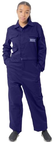 Insouciante Women's Work Overalls with Unique Waist Zip Feature, Gardening and Painting Ladies Overalls (Dark Blue, 8)