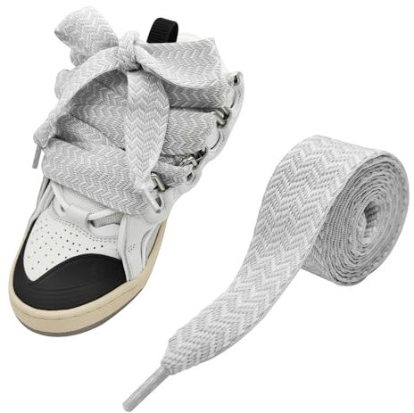 UamGlsob Lacets Gros Extra-Larges 3cm pour Baskets Lanvin, Lacet Plats Géants Colorés Style Chunky Laces (Grey+white,140cm)