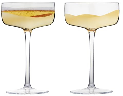 Anton Studio Designs Wave Handmade Champagne Coupe Glasses Perfect Party Tableware for Weddings and Celebrations - 8.5 oz - Gold - Set of 2 Elegant Champagne Glasses