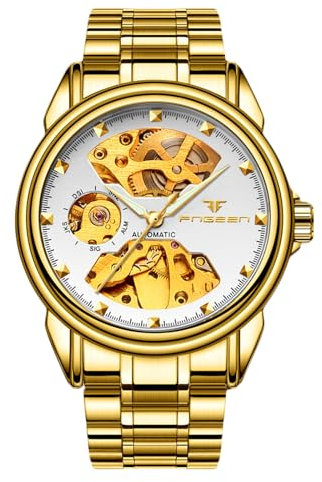 rorios Paar Mechanische Armbanduhr Damen Herren Uhren Automatik Edelstahl Uhr Minimalistisch Business Uhr Mode Skelett Uhr Weißgold B