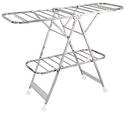 LONGSAI Wäscheständer, Wäscheständer, Trockengestelle aus Edelstahl T-Modell Wäscheständer Klappbarer Wäschetrockner mit Rädern Silber, 150cm Das Neue