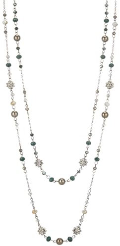 FULU AUTUMN Lange Perlenkette Damen Silber Schwarz Statement Kette Modeschmuck Kett Lang Vintage Schmuck Geburtstag Geschenke für Frauen(Green)