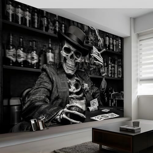 Vlies Fototapete für Kinder B200 x H140 cm, Skelettanzug & Zigarre Fototapete Schlafzimmer Wohnzimmer - Vliestapete XXL Schwarz Wandtapete Motivtapeten 3d Effekt Wand Dekoration