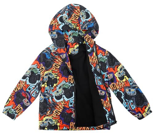 LACOFIA Veste Imperméable Enfant Garçon avec Doublure Polaire Veste Chaud Coupe Vent à Capuche Blouson de Pluie Automne/Hiver pour Enfant Gribouillis 3-4 ans