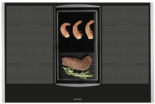 Oranier Flächen-Induktion-Kochfeld 80 cm FLI680 - autarkes Induktionskochfeld mit Brückenfunktion halb-gerillte Grillplatte & Edelstahl Seitenleisten