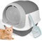 LONENESSL Cat Litter Box, Enclosed Cat Toilet with Hood, Front Door Flap, Carbon Filter Odor Control, High Sided Covered Litter Tray for Kittens Cats (Grey, 35 * 50 * 36 cm)