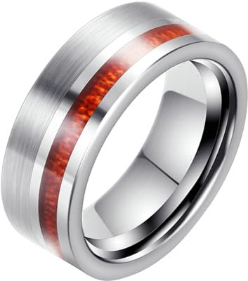 Ring Herren Silber, Ring Herren Wolfram 8-mm-Ring mit Holzmuster Ring 57 (18.1)