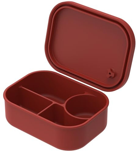 Silicone Lunch Box, 1800ml Leakproof Bento Box With Lid, Food-Grade Divided Food Storage Container with 4 Compartment for Kids Adults for School, Nursery, Office, BPA Free Oven Safe(Dark red)